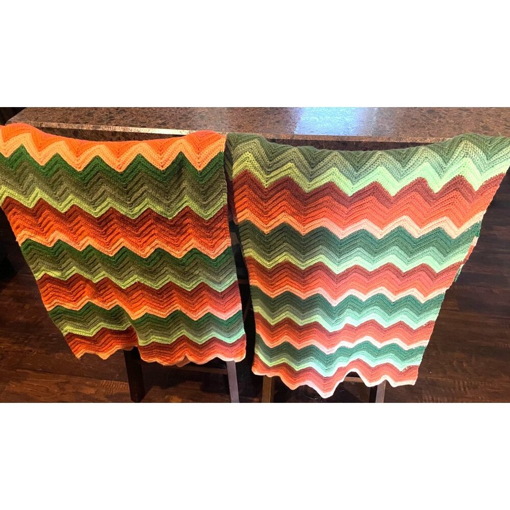 2 Beautiful Handcrafted Afghans Peaches and Greens, #1979